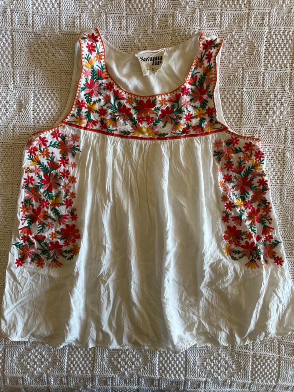 Savanna Jane Floral Embroidered Sleeveless Relaxed Tunic Top Sz Small